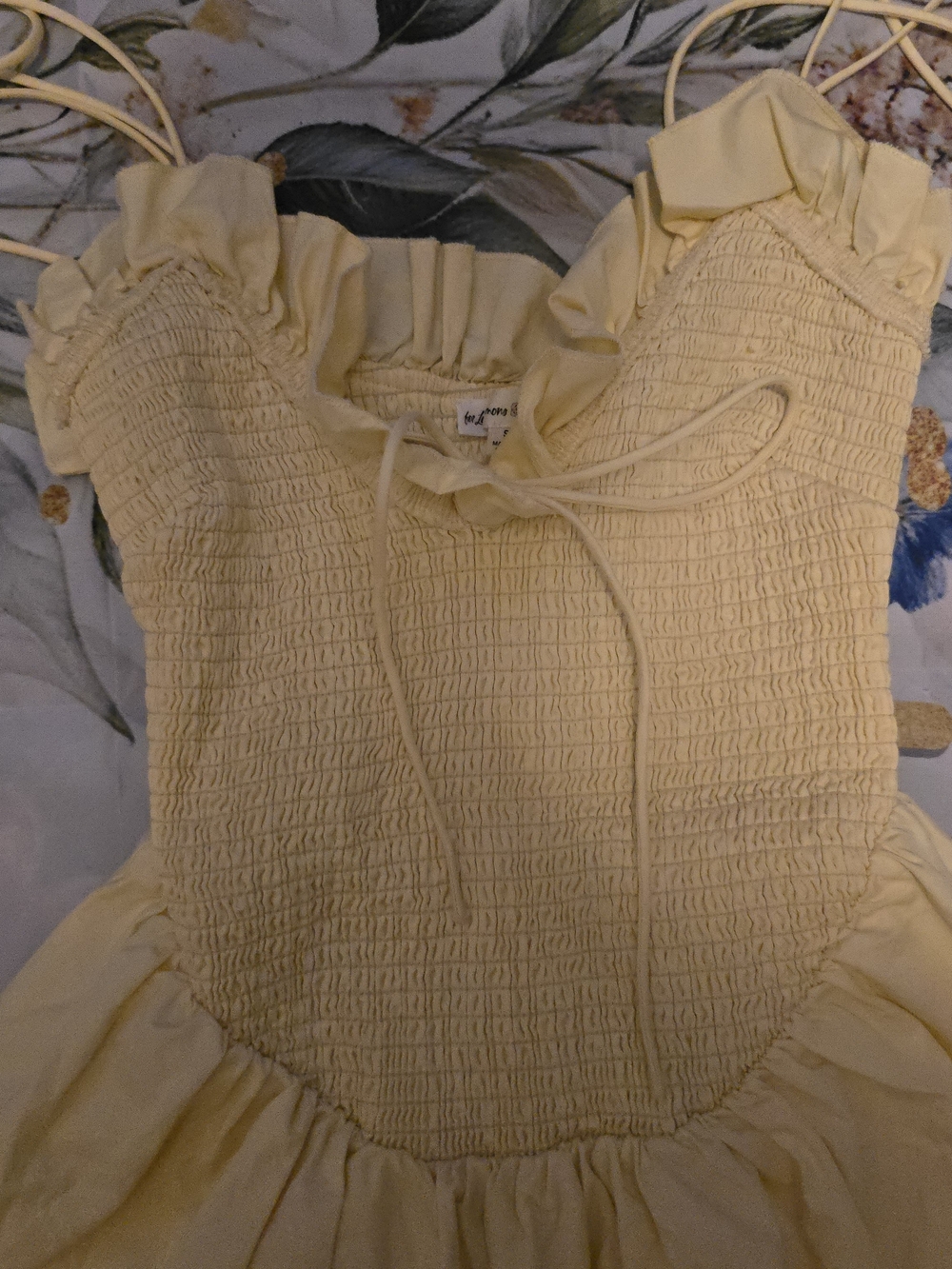 For Love & Lemons Pale Yellow Smocked Ruffle Midi Dress - Picture 6 of 7